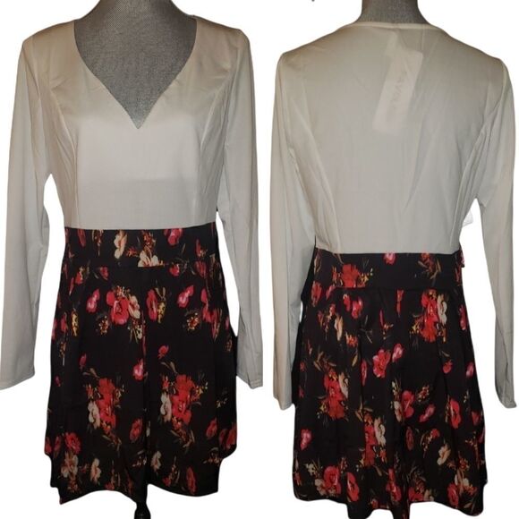 Favolook Dresses & Skirts - NWT Favolook White and Flowered Dress. Long Sleeves, Size XL